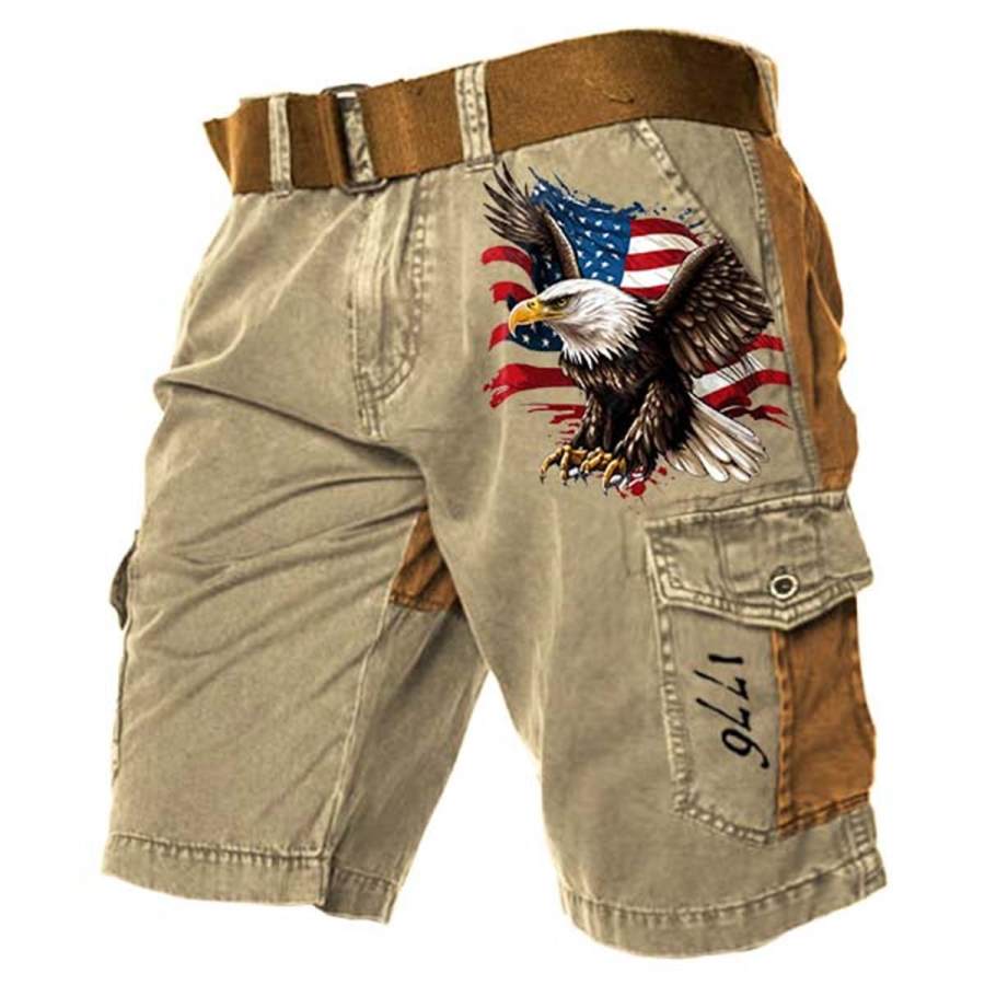 

Men's Cargo Shorts American Flag Eagle 1776 Outdoor Vintage Color Block Pocket Summer Daily Pants