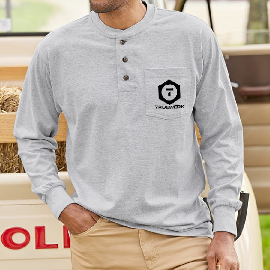 

Men's Pocket Cotton Henley T-Shirt Truewerk Outdoor Retro Casual Long Sleeve Tops