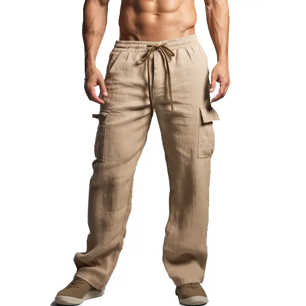 Men's Cargo Pants Linen Pants Trousers Drawstring Elastic Waist Multi Pocket Plain Comfort Breathable Outdoor Daily - Honeylop.chimpone.com 