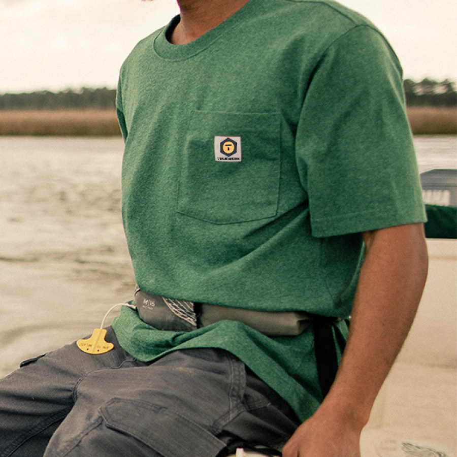 

Men's Pocket Cotton T-Shirt Tee Truewerk Vintage Short Sleeve Outdoor Casual Daily Tops Green