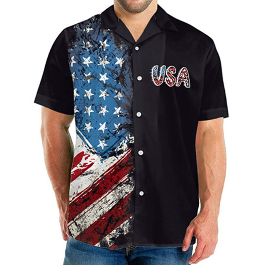 

Men's Vintage Independence Day American Flag Print Short Sleeve Shirt