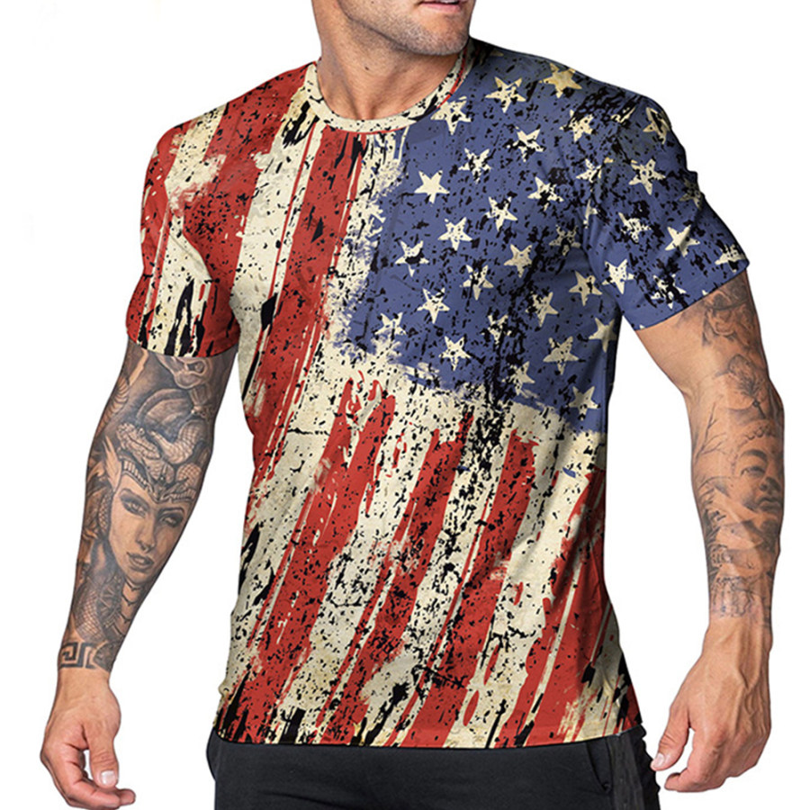 

Men's Vintage 1776 Independence Day American Flag Print Crew Neck T-Shirt