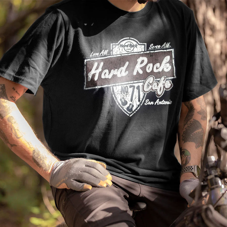 

Camiseta De Algodón Para Hombre Cuello Redondo Manga Corta Estampado De Guitarra De Rock Duro Camiseta Informal