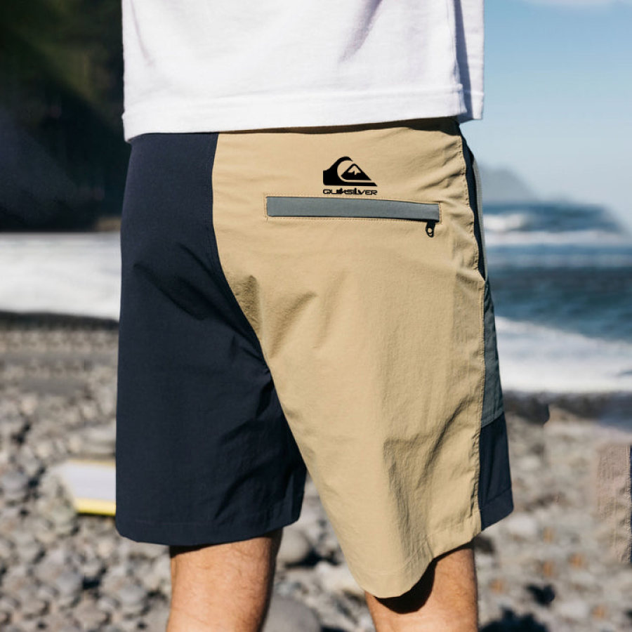 

Men's Surf Shorts Vintage Quiksilver Zip Pocket Hawaiian Colorblock Beach Summer Daily Boardshorts
