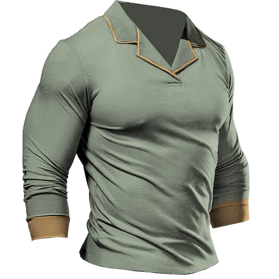 

Men's T-Shirt Long Sleeve Cuban Collar Vintage Tactical Colorblock Outdoor Daily Mint Green