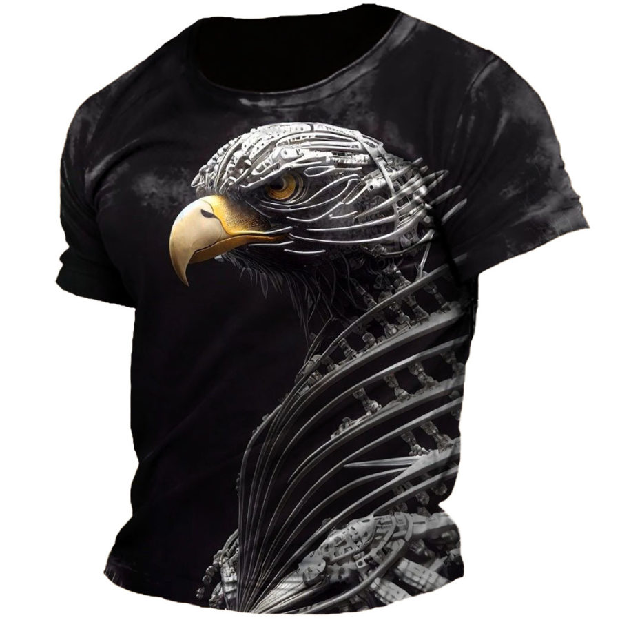 

Camiseta De Hombre Vintage Eagle Tallas Grandes Manga Corta Verano Tops Diarios Negro