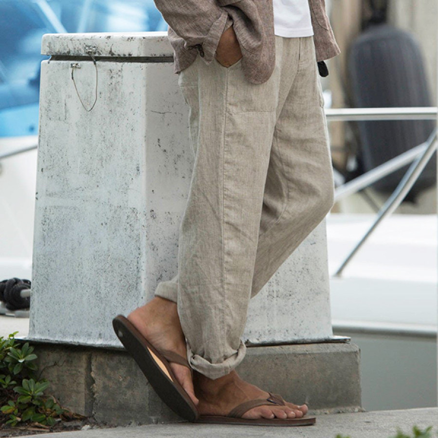 

Men's Comfort Linen Elastic Waist Casual Beech Pants