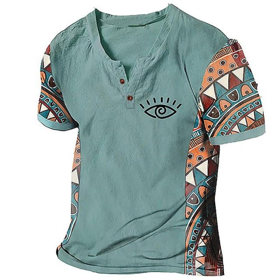 

Camiseta Masculina Henley Retrô étnica Com Estampa Gráfica Casual Manga Curta