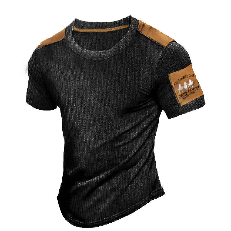 

Men's Tactical T-Shirt Yellowstone Outdoor Retro Contrast Color Zipper Pocket Slim Sports Tee