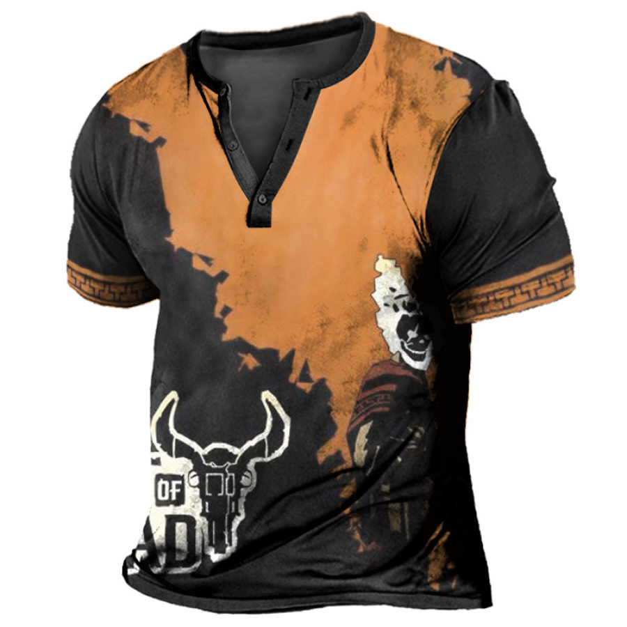 

Camiseta Henley Para Hombre Vintage Western Cowboy Gunslinger Estampado Gráfico Manga Corta Casual Negro