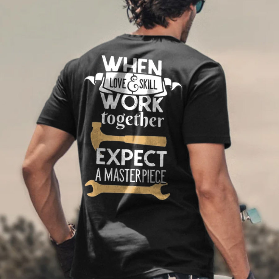 

T-shirt Da Uomo In Cotone Retrò Divertente Riparazione Meccanica Stampa Manica Corta Tutti I Giorni Versatile Maglietta Casual Nera