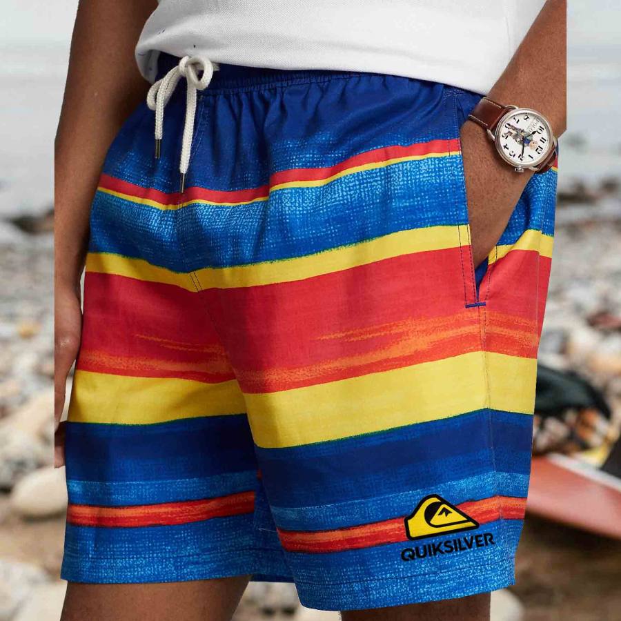 

Men's Surf Shorts Vintage Quiksilver Color Block Hawaiian Beach Boardshorts