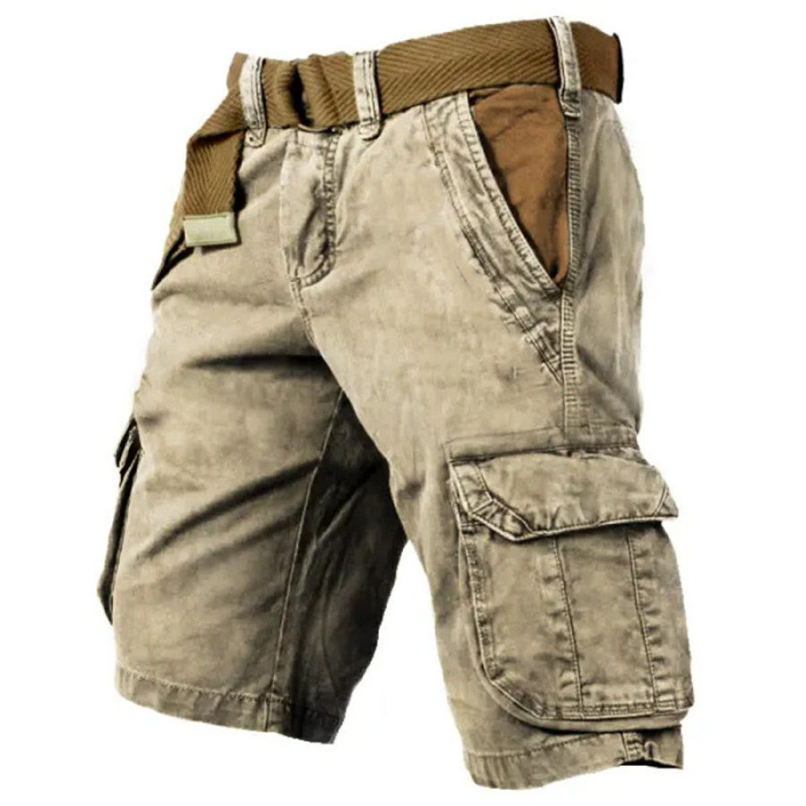 

Pantalones Cortos Para Hombre Pantalones Cortos Tácticos De Colores Contrastantes Con Múltiples Bolsillos Y Estampado Lavado Retro Para Exteriores