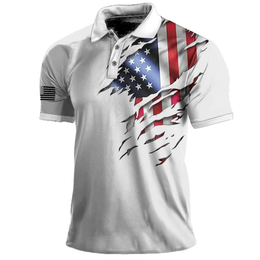 

Men's Outdoor Tactical American Flag Print Polo Neck T-Shirt
