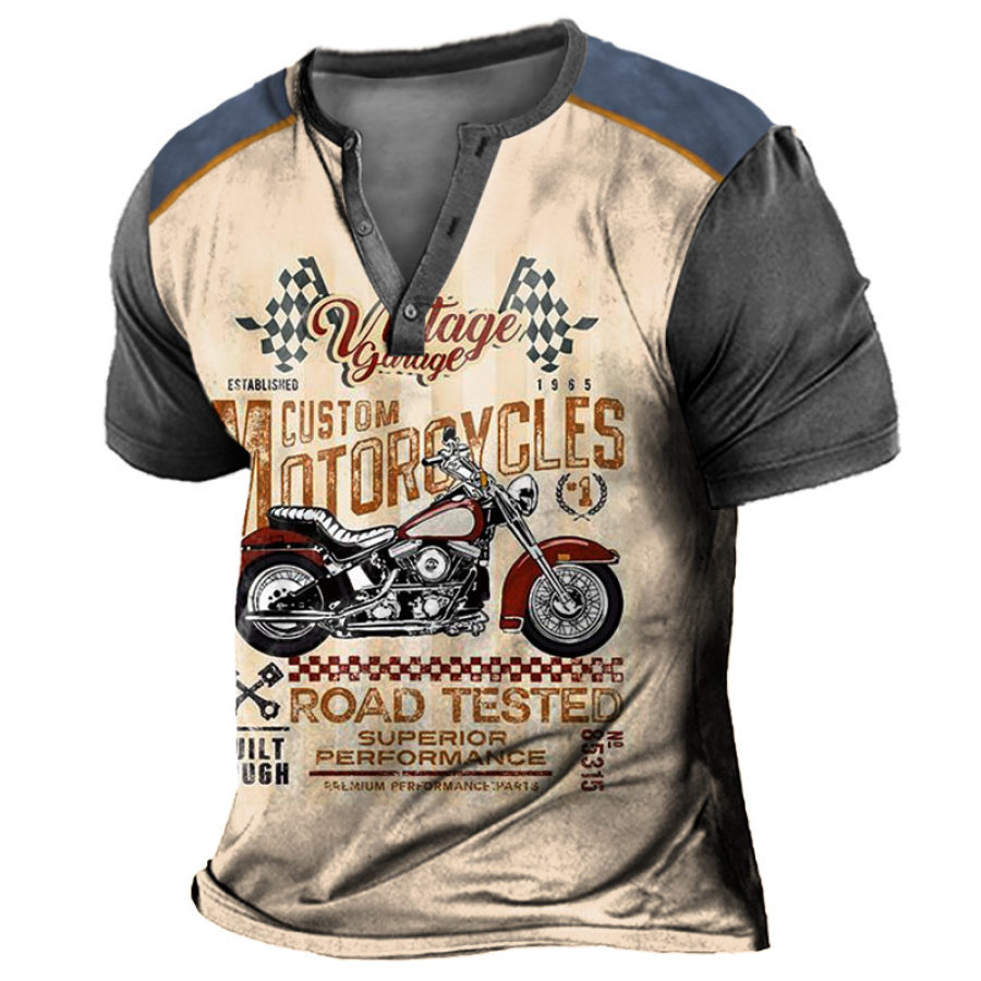 

Camiseta Masculina Henry Retrô Para Motocicleta Colorida Com Estampa Gráfica Casual Para O Dia A Dia