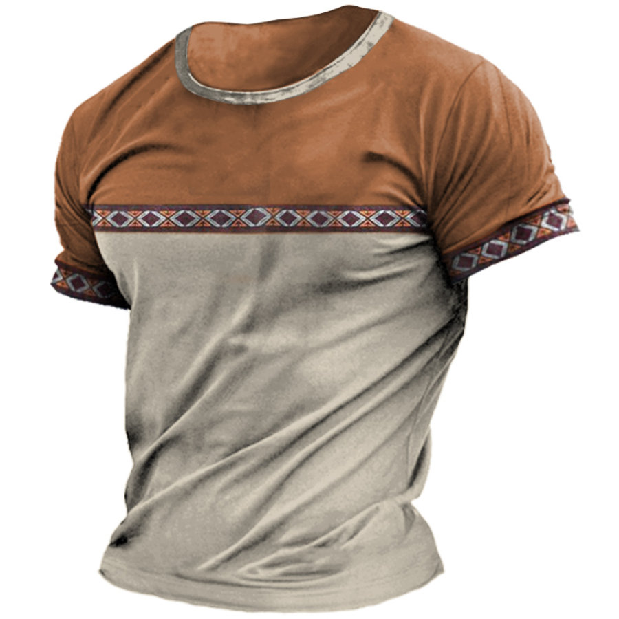 

Men's T-shirt Retro Ethnic Style Color Matching Printing Pattern Short Sleeve Daily Casual Tee