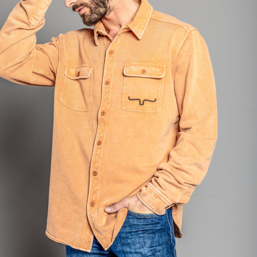 

Camisa Masculina De Veludo Cotelê Vintage Western Yellowstone Manga Longa Jaqueta De Trabalho Casual Para O Dia A Dia Cáqui