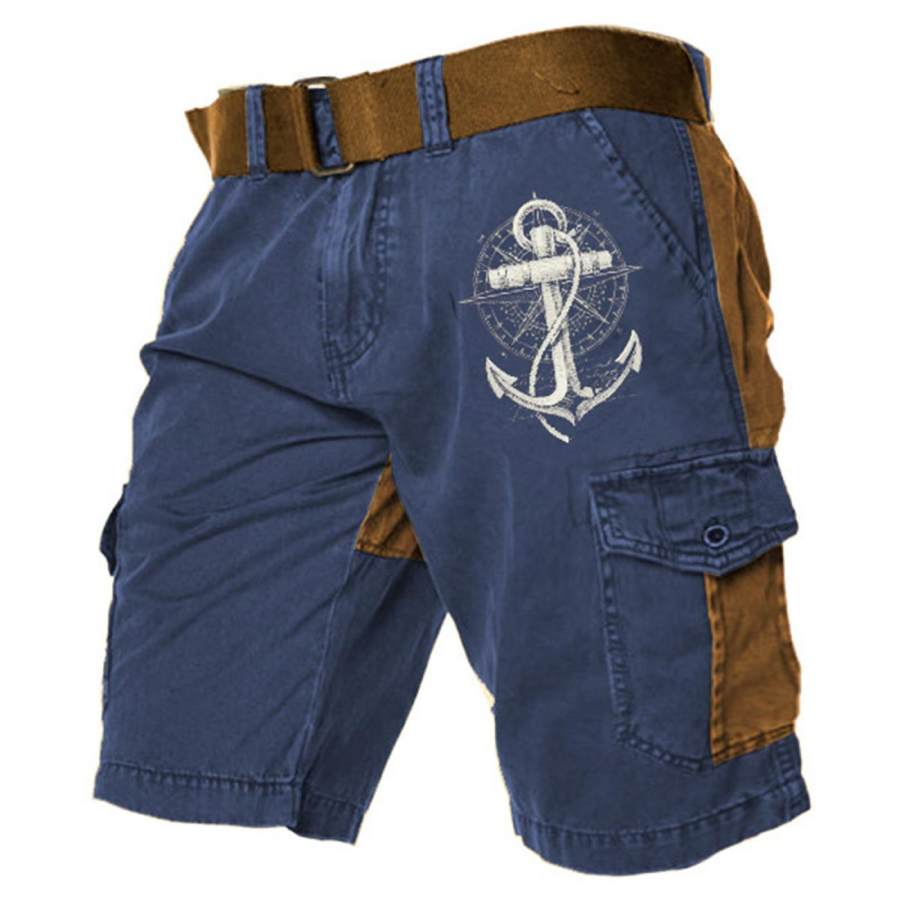 

Men's Cargo Shorts Anchor Outdoor Vintage Color Block Pocket Summer Daily Pants Navy Blue