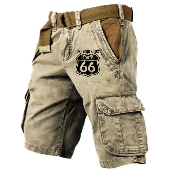 Men's Cargo Shorts Vintage Route 66 Tactical Multi-Pocket Sports Loose Wear-Resistant Summer Daily Casual Pants - Kalesafe.com 