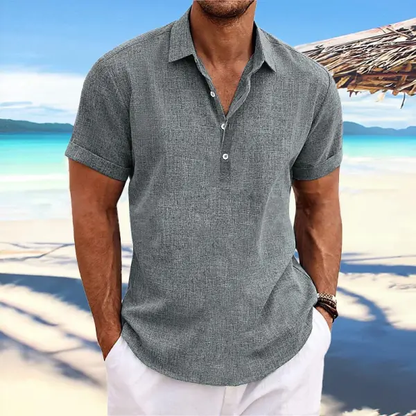 Men's Shirt Solid Color Cotton Linen Lapel Short Sleeve Casual Summer Daily Tops Only $26.99 - Cotosen.com 