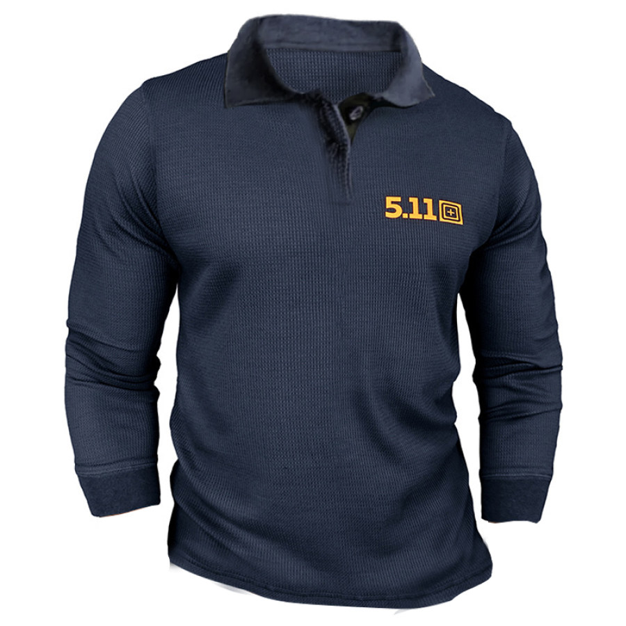 

5.11 Tactical Polo Shirts Men Outdoor Waffle Casual Everyday Tactical Casual Long Sleeve Top Tee Dark Blue T-shirt