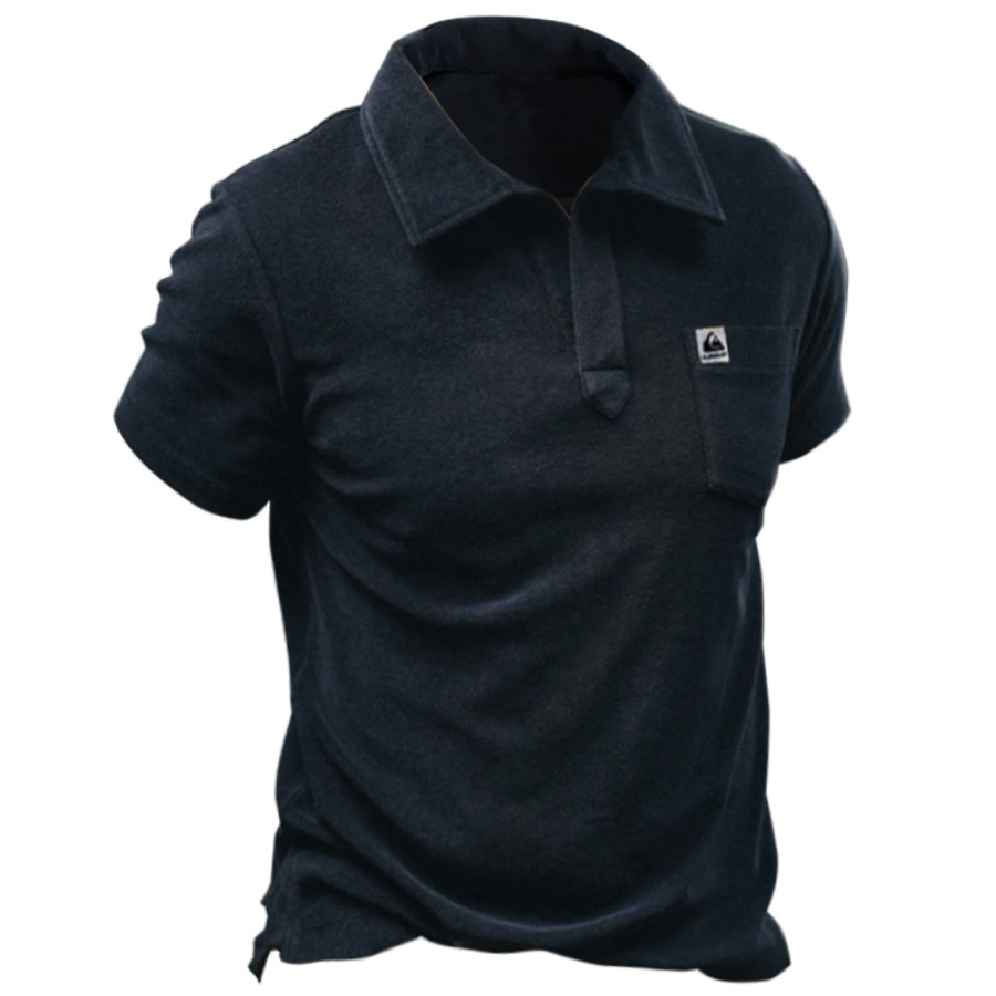 

Men's T-Shirt Retro Polo Collar Pocket Short Sleeves Daily Casual