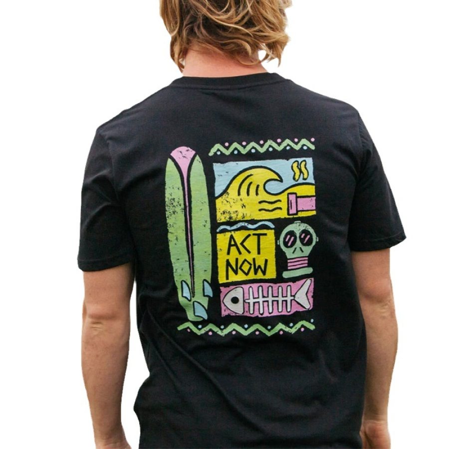 

T-shirt Da Uomo T-shirt Per Tutti I Giorni Da Spiaggia A Maniche Corte Con Stampa Surf Retrò