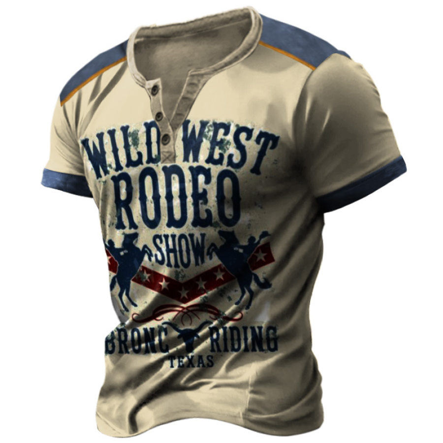 

Camiseta Masculina Henry Retrô Western Cowboy Com Estampa De Letras Combinando Em Cores Manga Curta Casual Diário