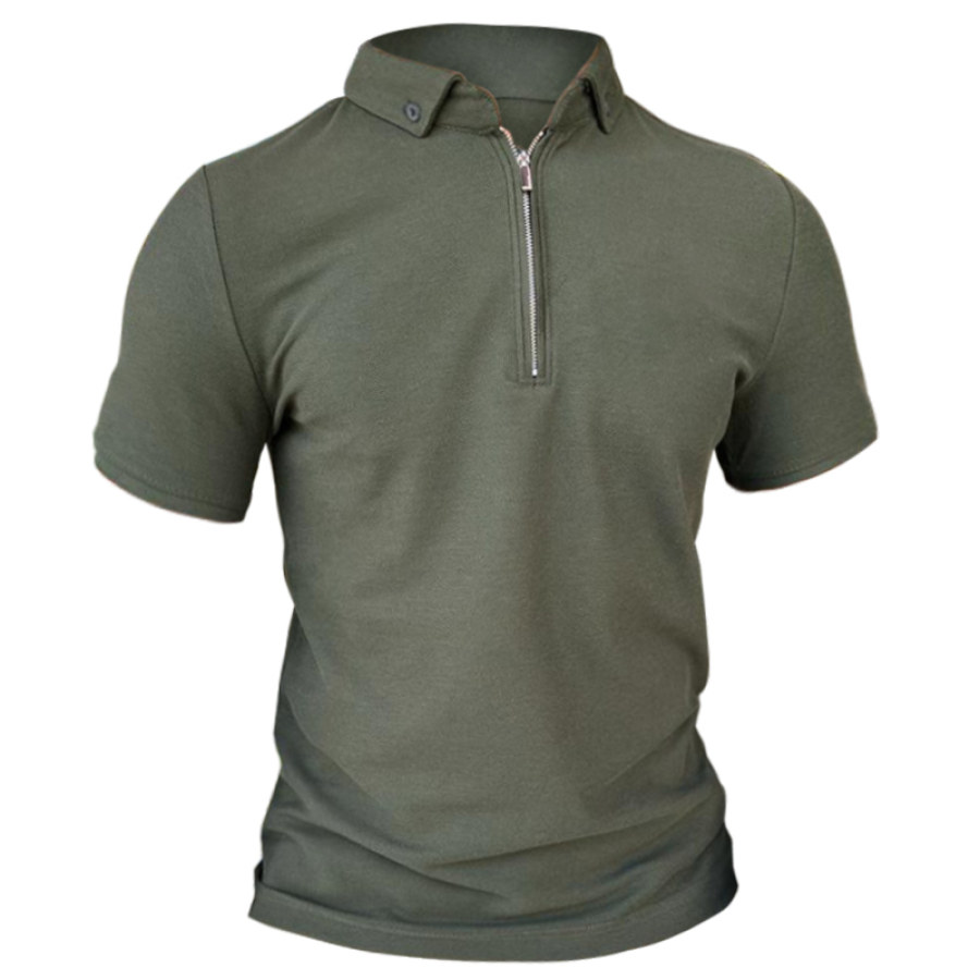 

T-shirt Da Uomo Semiaperta Con Cerniera Risvolto Retrò Speciale Allenamento Manica Corta Verde Militare