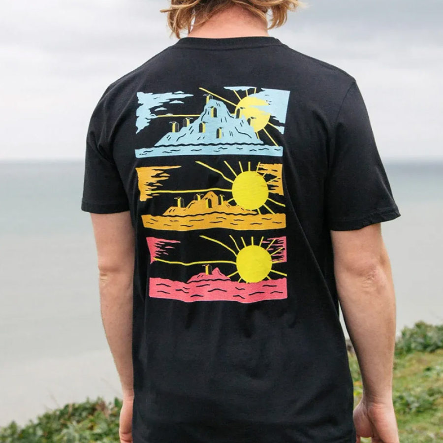 

Camiseta De Hombre Al Aire Libre Con Estampado Vintage De Manga Corta Para Todos Los Días Color Negro