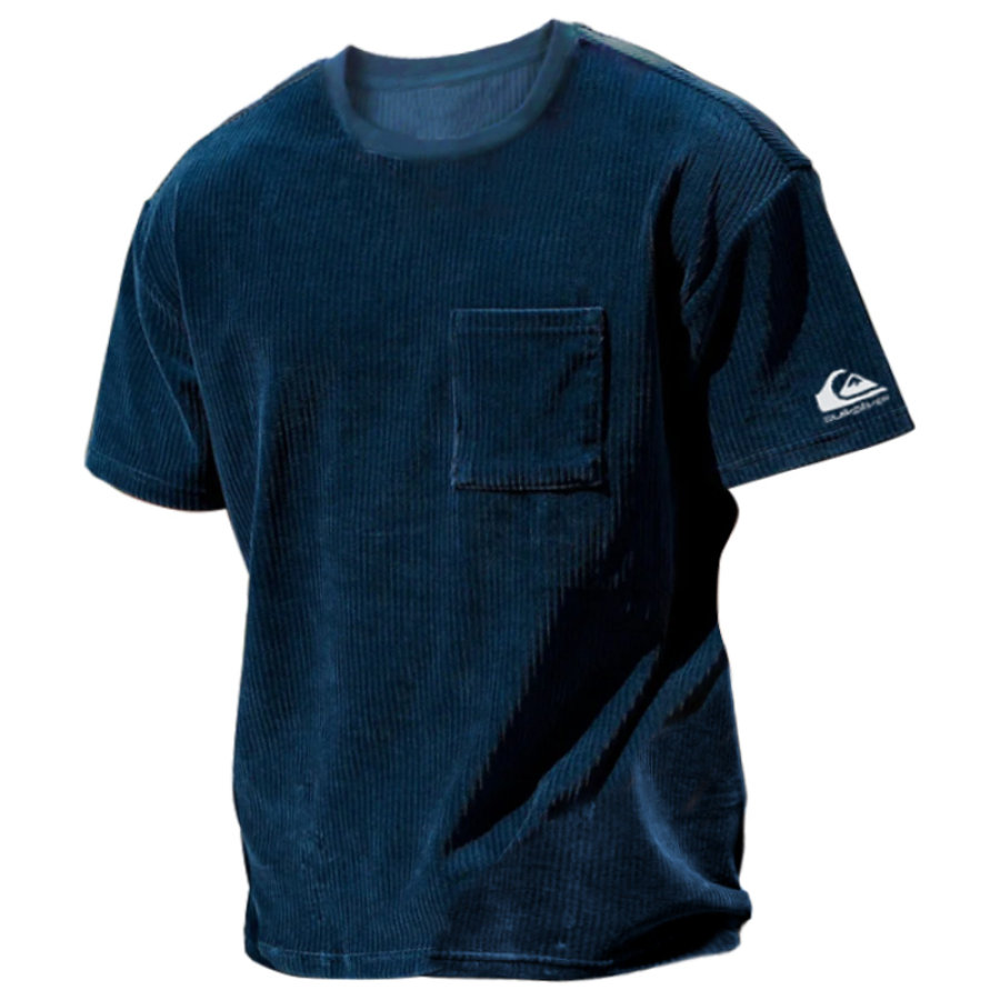 

Men's Corduroy T-Shirt Retro Pocket Short Sleeve Daily Casual Tee