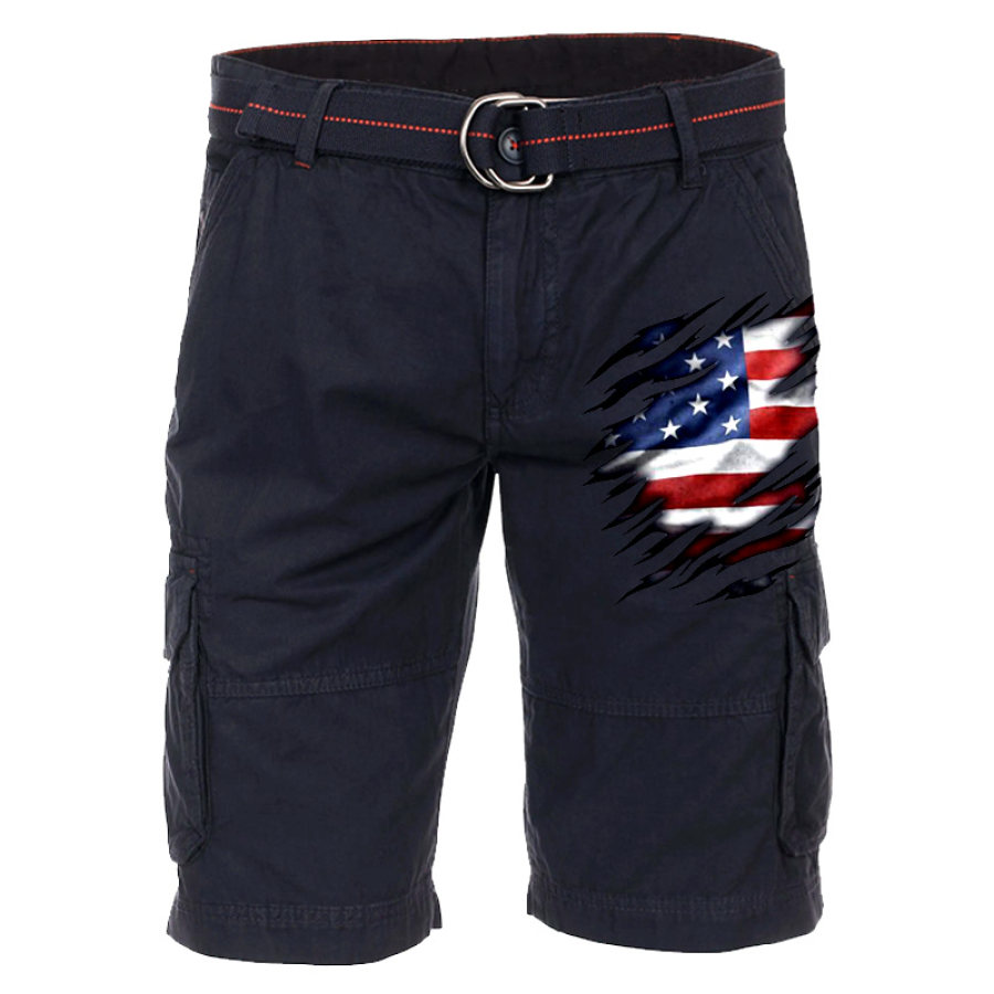

Men's Cargo Shorts Retro American Flag Print Wearable Functional Pocket Workwear