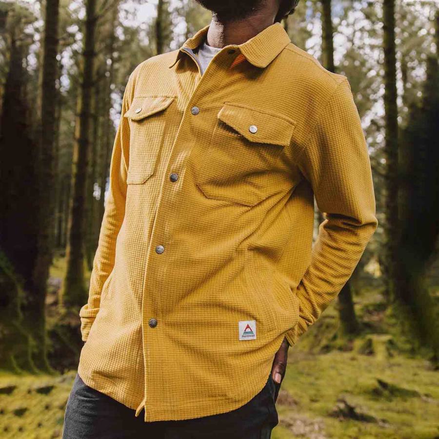 

Men's Shirt Polar Fleece Vintage Passenger Lapel Long Sleeve Daily Tops Yellow