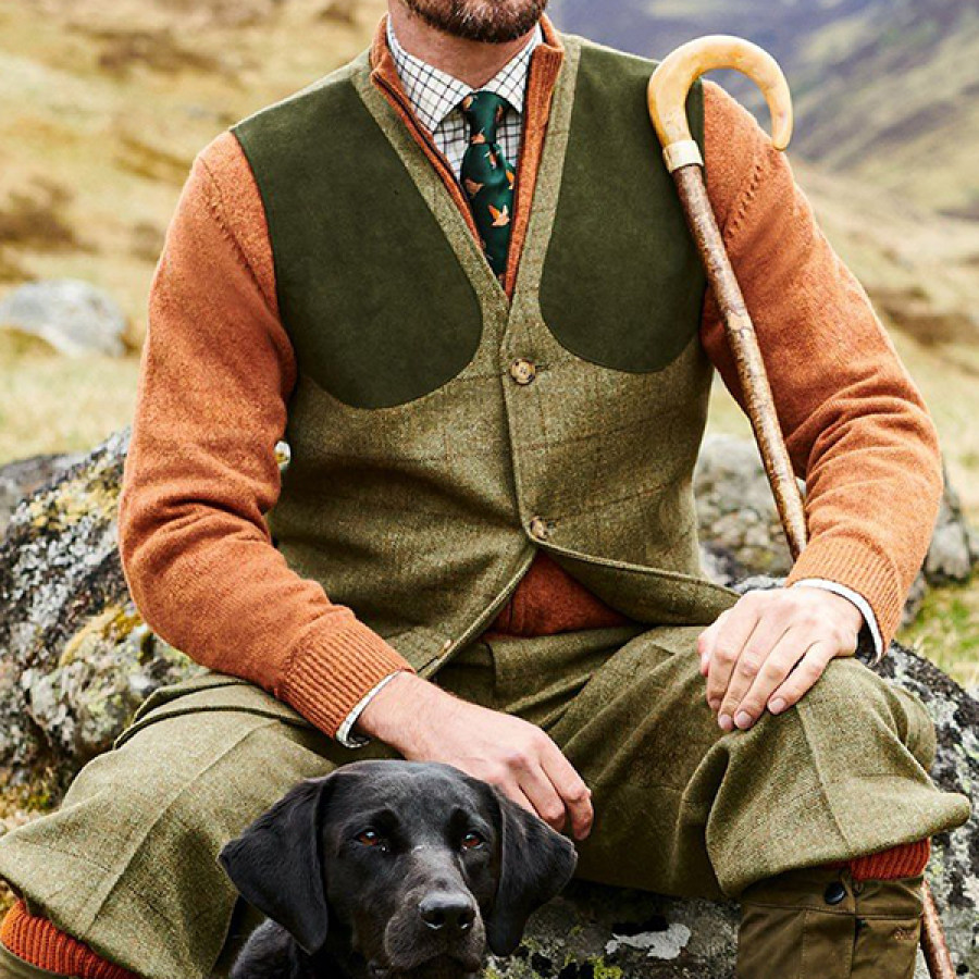 

Gilet Da Uomo In Tweed Della Sassonia Cappotto Da Esterno Gilet Da Gentiluomo Scozzese Con Cuciture A Contrasto Di Colore Retrò