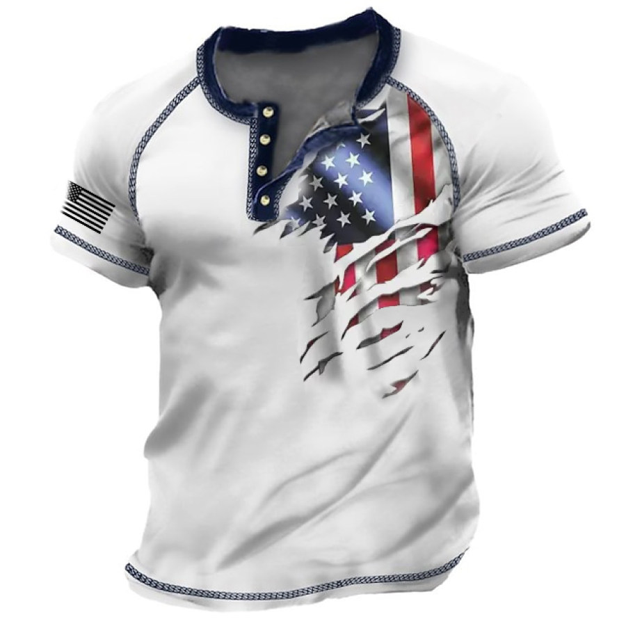 

Men's Outdoor Tactical Henley Shirt American Flag Print Raglan Sleeve Casual Short Sleeve T-shirt