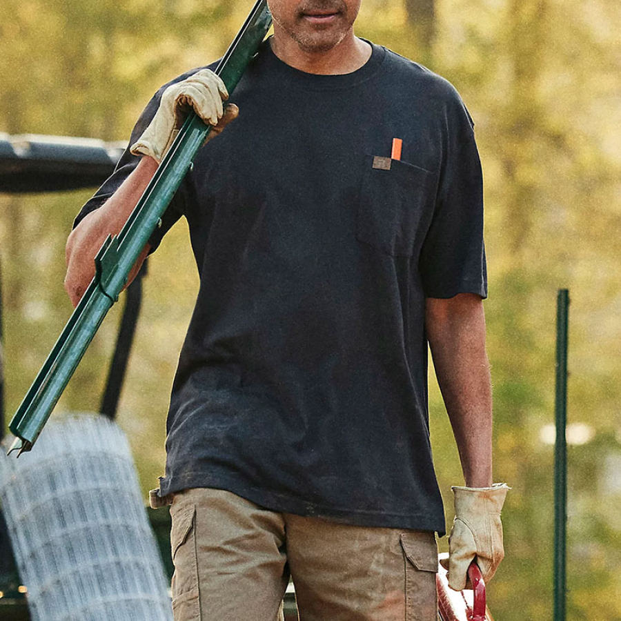 

Мужская футболка Ретро Сплошной цвет Карман С коротким рукавом Повседневные Круглый вырез Повседневные