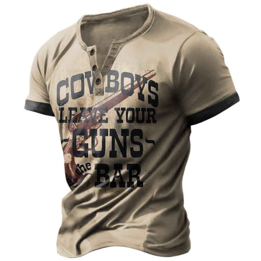 

Camiseta Masculina Henry Retrô Western Cowboy Com Estampa Colorida Manga Curta Casual Casual