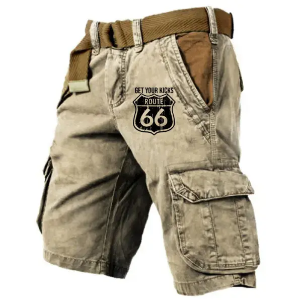 Men's Cargo Shorts Vintage Route 66 Tactical Multi-Pocket Sports Loose Wear-Resistant Summer Daily Casual Pants - Blaroken.com 