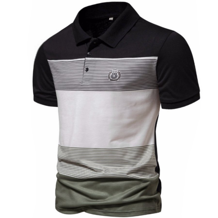 

T-shirt Da Uomo Con Collo A Polo A Righe Casual Da Esterno