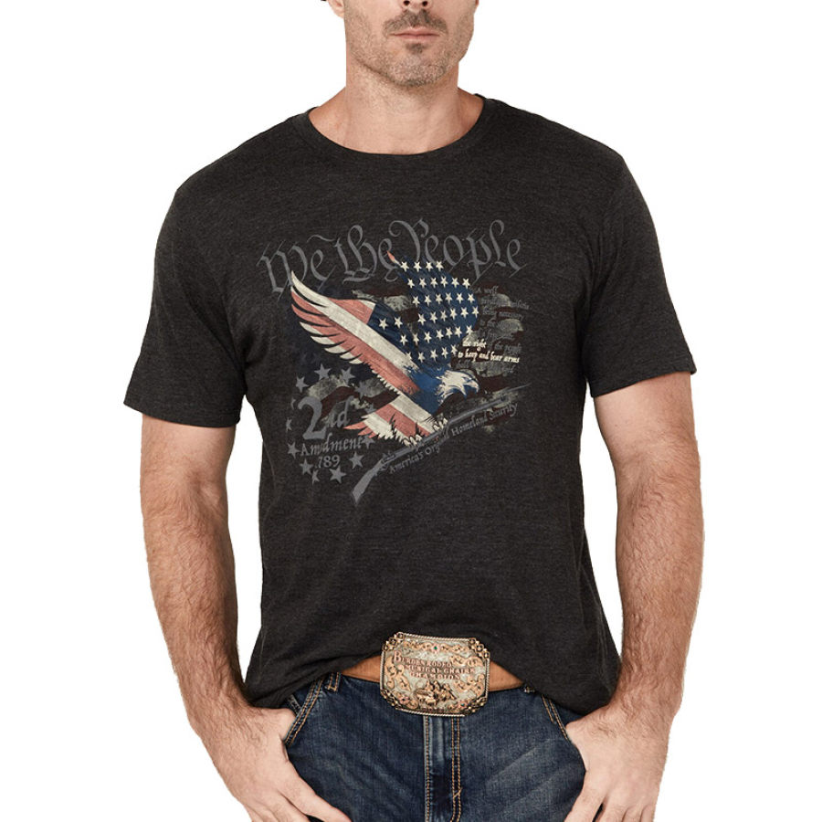 

T-shirt In Cotone Da Uomo T-shirt Casual Per Tutti I Giorni Con Stampa Aquila Bandiera Americana Retrò