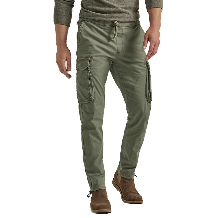 

Men's Trousers Retro Tooling Pocket Drawstring Casual Wear-resistant Army Green