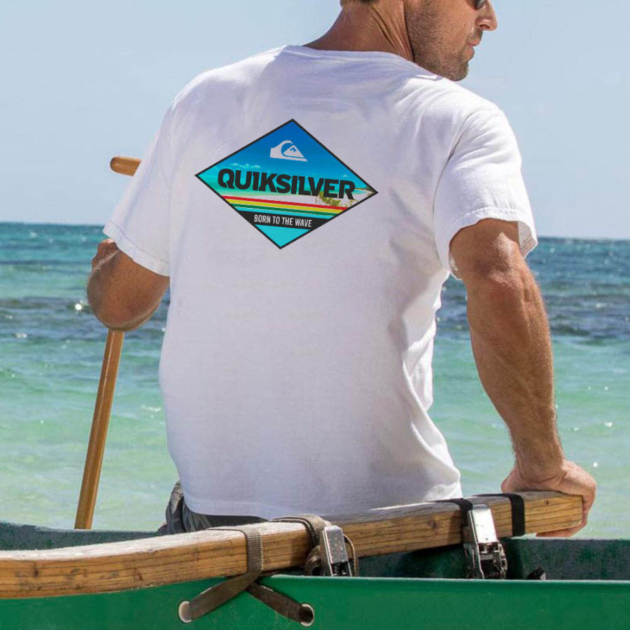 

T-Shirt Da Uomo Tee Vintage Quiksilver Surf Graphic Manica Corta Outdoor Casual Summer Daily Top Bianco