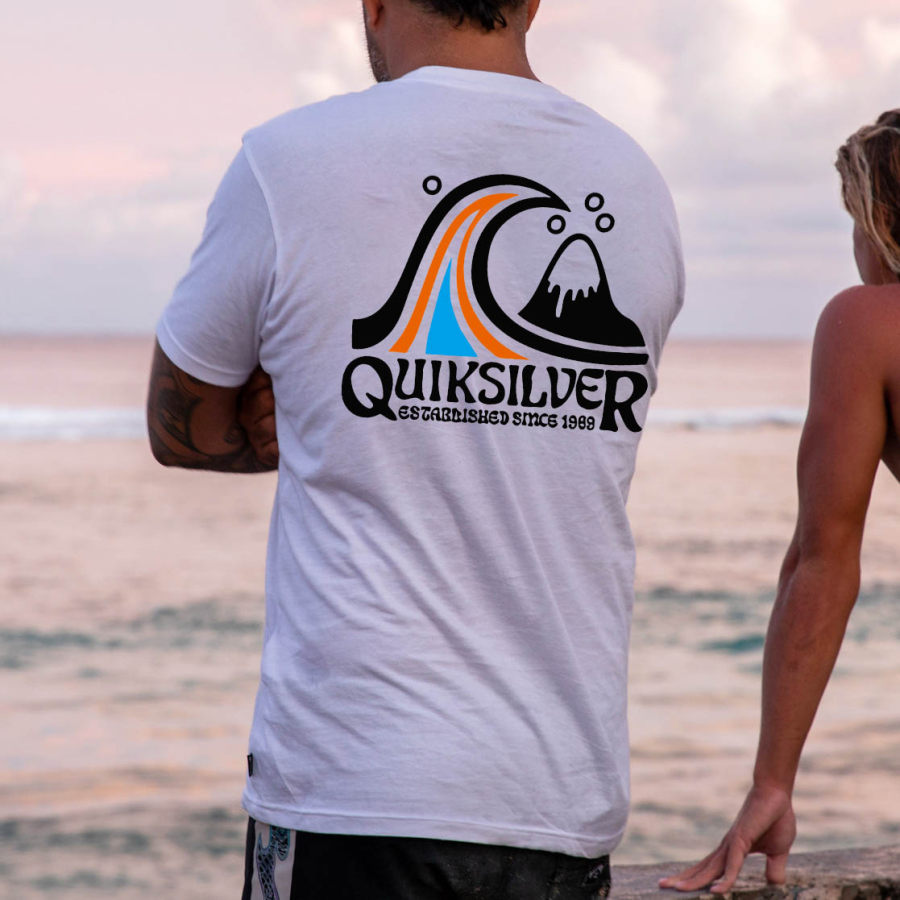 

T-Shirt Da Uomo Tee Vintage Quiksilver Surf Graphic Manica Corta Outdoor Casual Summer Daily Top Bianco