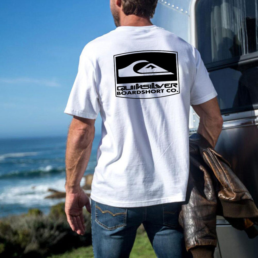 

Camiseta Masculina Vintage Quiksilver Surf Graphic Manga Curta Ao Ar Livre Casual Verão Diariamente Tops Branco