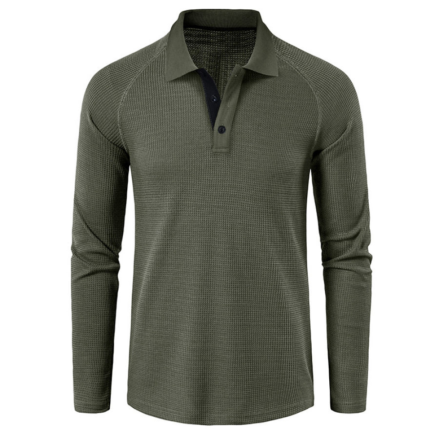 

Camisa Polo Waffle Masculina Ao Ar Livre Manga Longa Lapela Outono Inverno Camisa Bottom Top