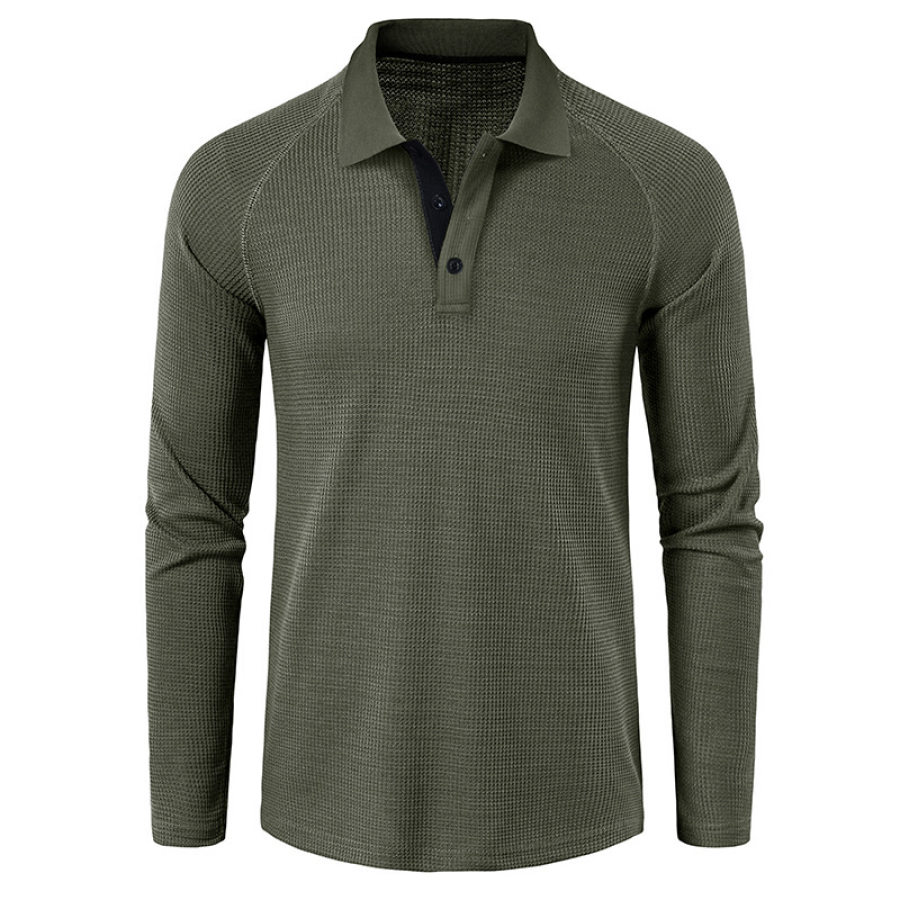 

Polo De Gofre Para Hombre Camisa De Manga Larga Para Exteriores Con Solapa Parte Inferior De Otoño E Invierno