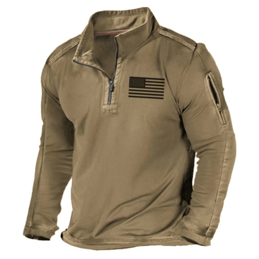 

Plus Size Herren Outdoor-Sport-Kapuzenpullover Mit Reißverschluss Stehkragen Stretch Langärmlig Mit Amerikanischer Flagge