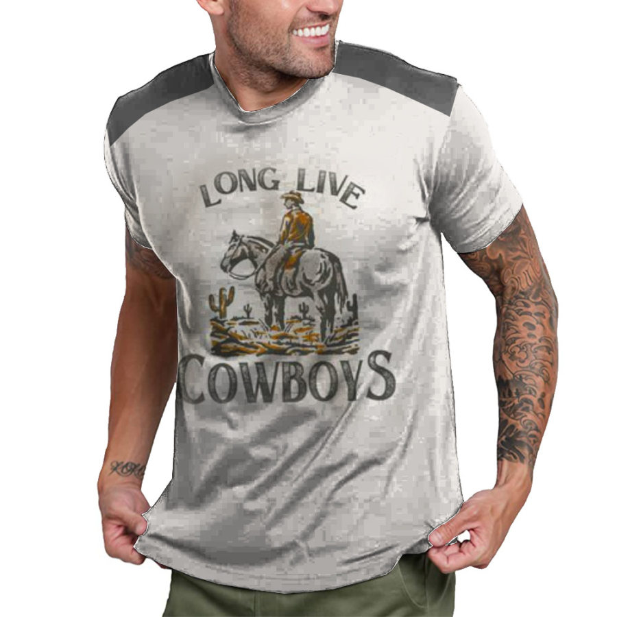 

Men's Vintage American Wild West Cowboy Yellowstone Printed Crew Neck T-Shirt