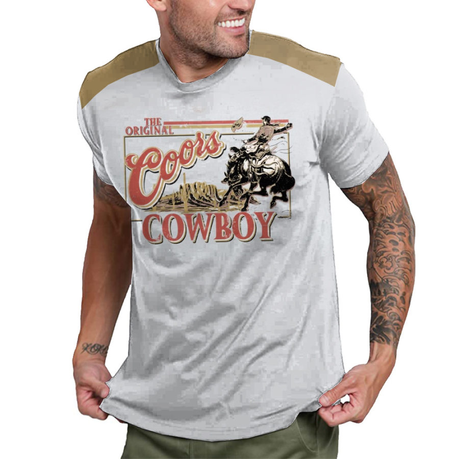 

Men's Vintage American Wild West Cowboy Yellowstone Printed Crew Neck T-Shirt