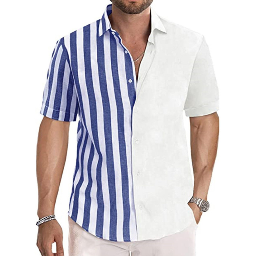 

Camicia Da Spiaggia Da Uomo Con Stampa A Righe Colorblock Casual Da Esterno